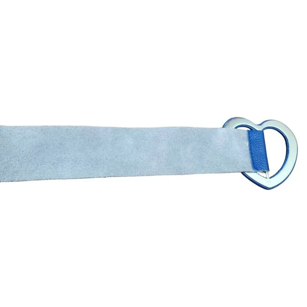 Women's belt made of genuine leather in a blue color. Stylish heart-shap…